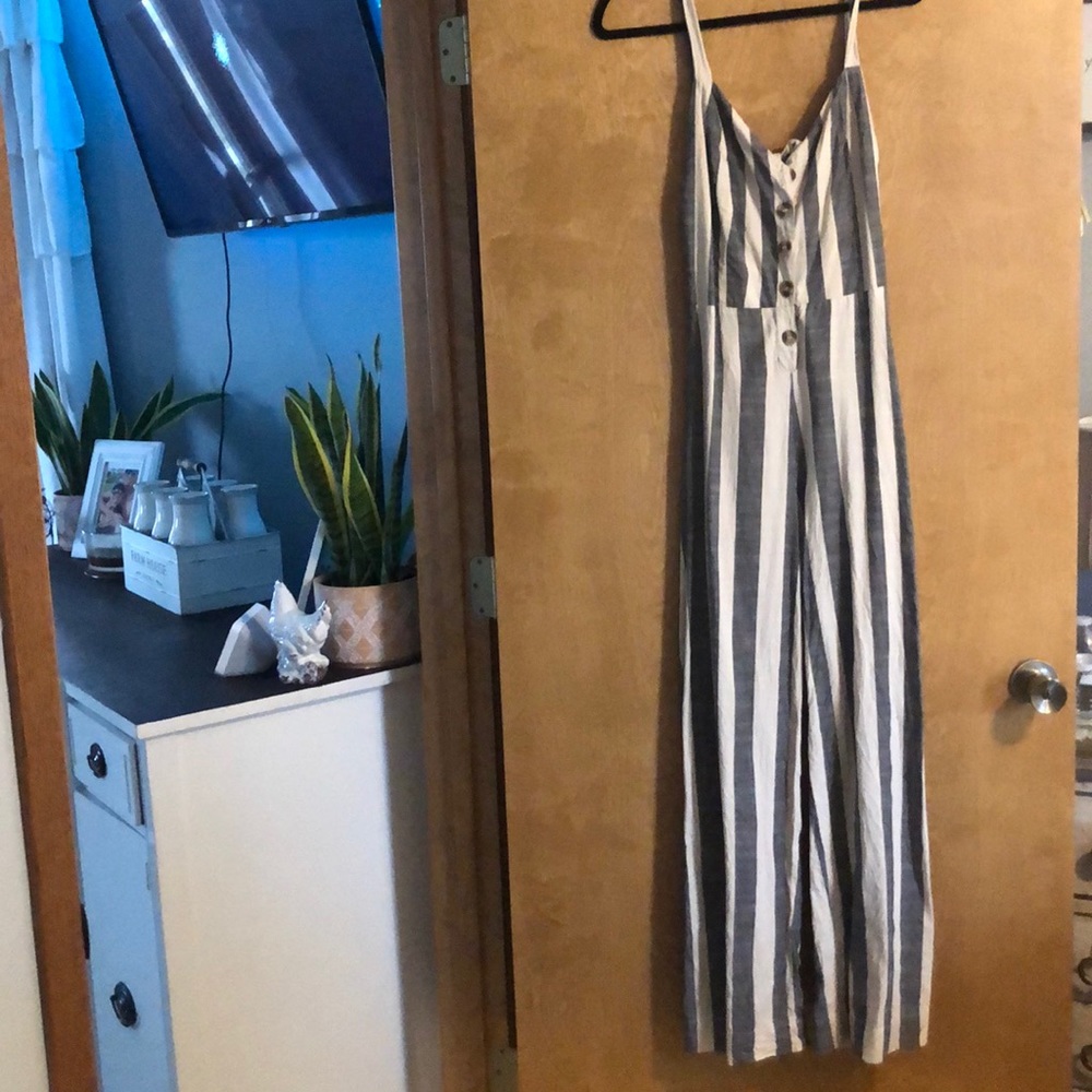 Grayish Blue Striped Jumpsuit